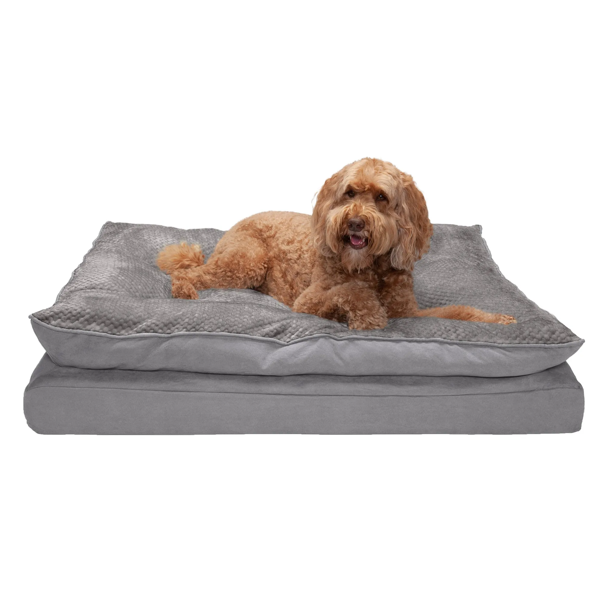 Deluxe Mattress Dog Bed - Minky Faux Fur and Suede Pillow Top