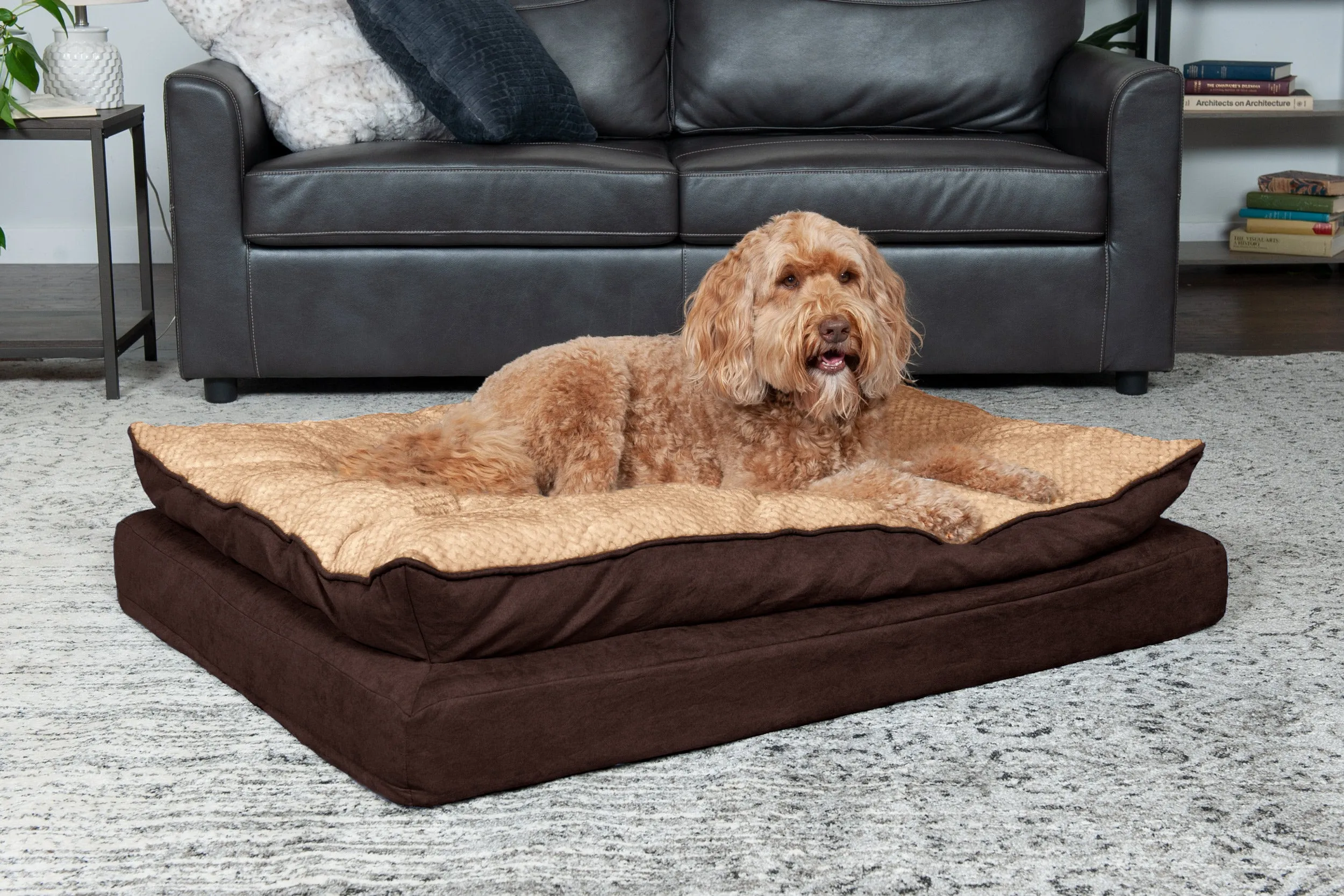 Deluxe Mattress Dog Bed - Minky Faux Fur and Suede Pillow Top