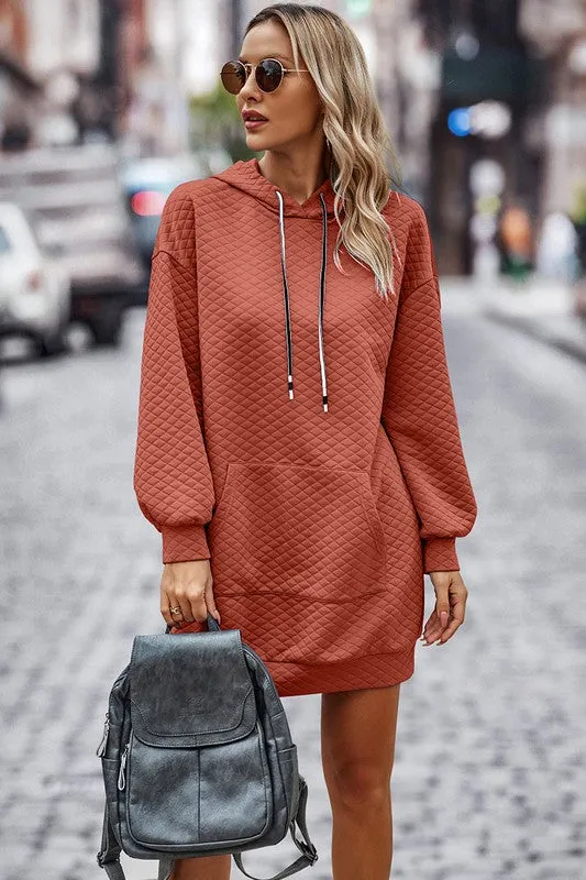 Diamond Quilt Pocket Sweater Hoodie Dress