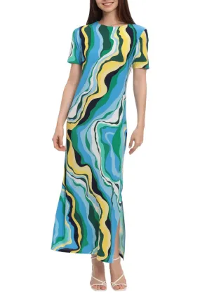 Donna Morgan Crew Neck Short Sleeve Pull Over Long Jersey Maxi Dress