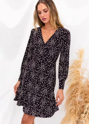 Dot Print Faux-Wrap Dress