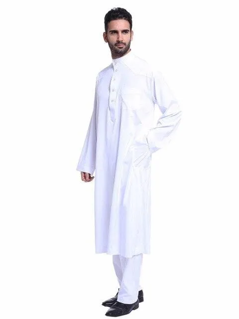 Dubai Arab Islam Muslim Clothing Sets Men Jubba Thobe Solid Kimono Long Robe 2 Piece Set Tops and Pants Saudi Musulman Wear sets