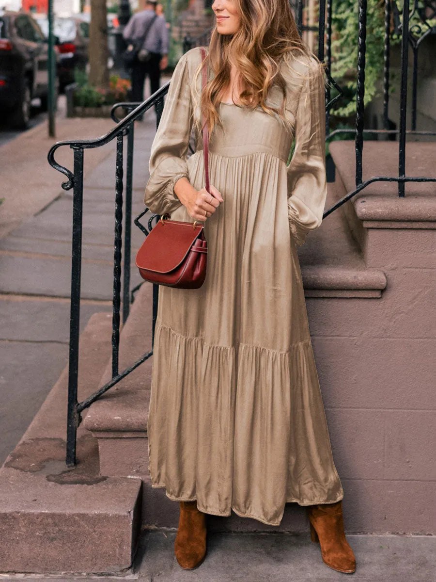 Elegant Lantern Sleeve Vintage Maxi Dress