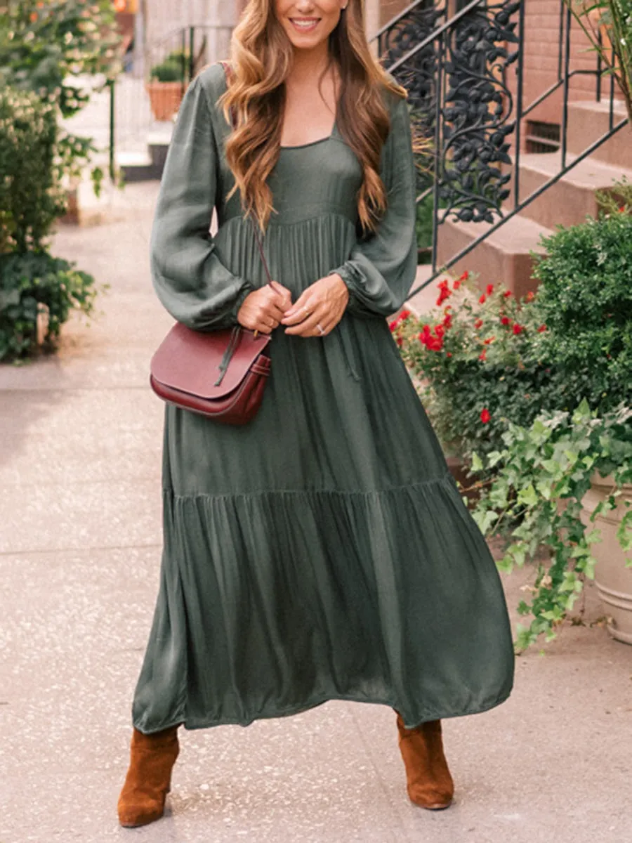 Elegant Lantern Sleeve Vintage Maxi Dress