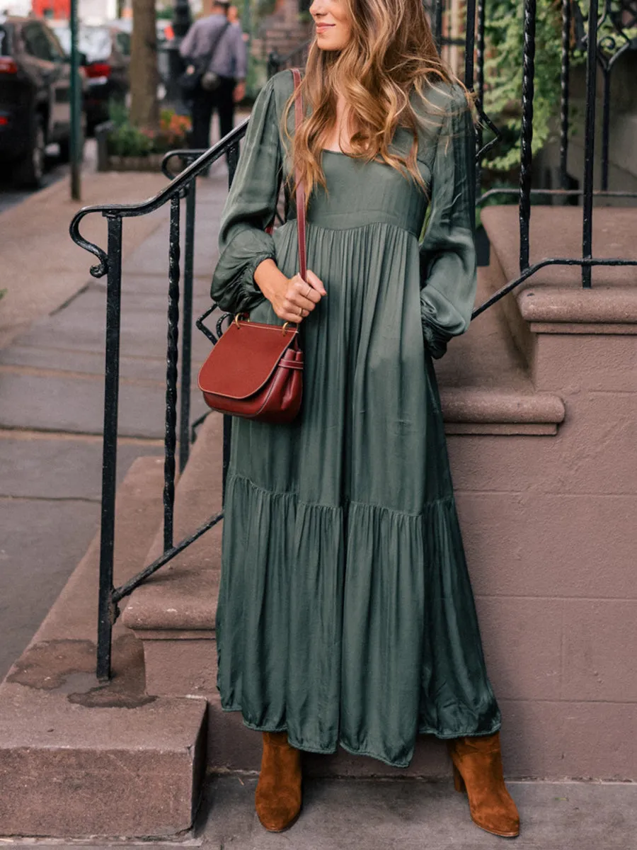 Elegant Lantern Sleeve Vintage Maxi Dress