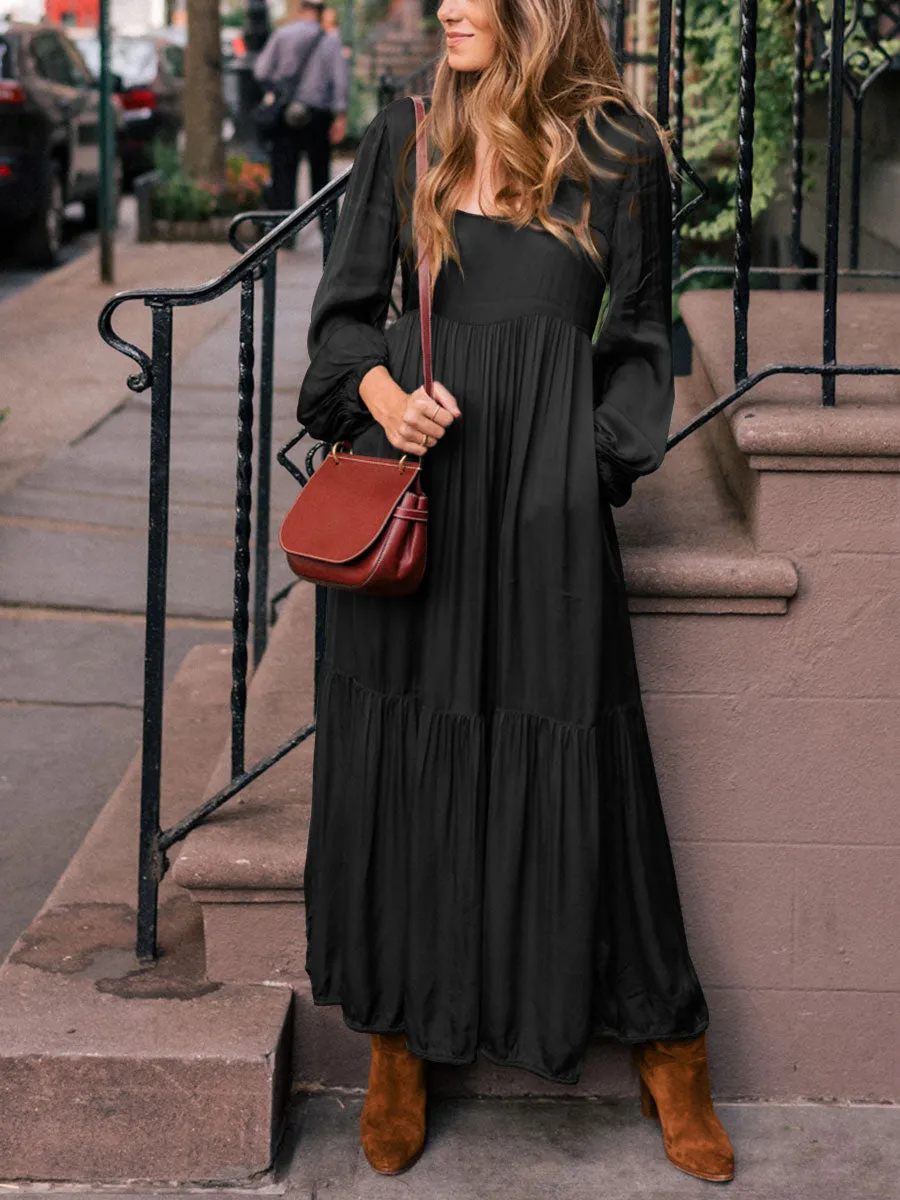 Elegant Lantern Sleeve Vintage Maxi Dress