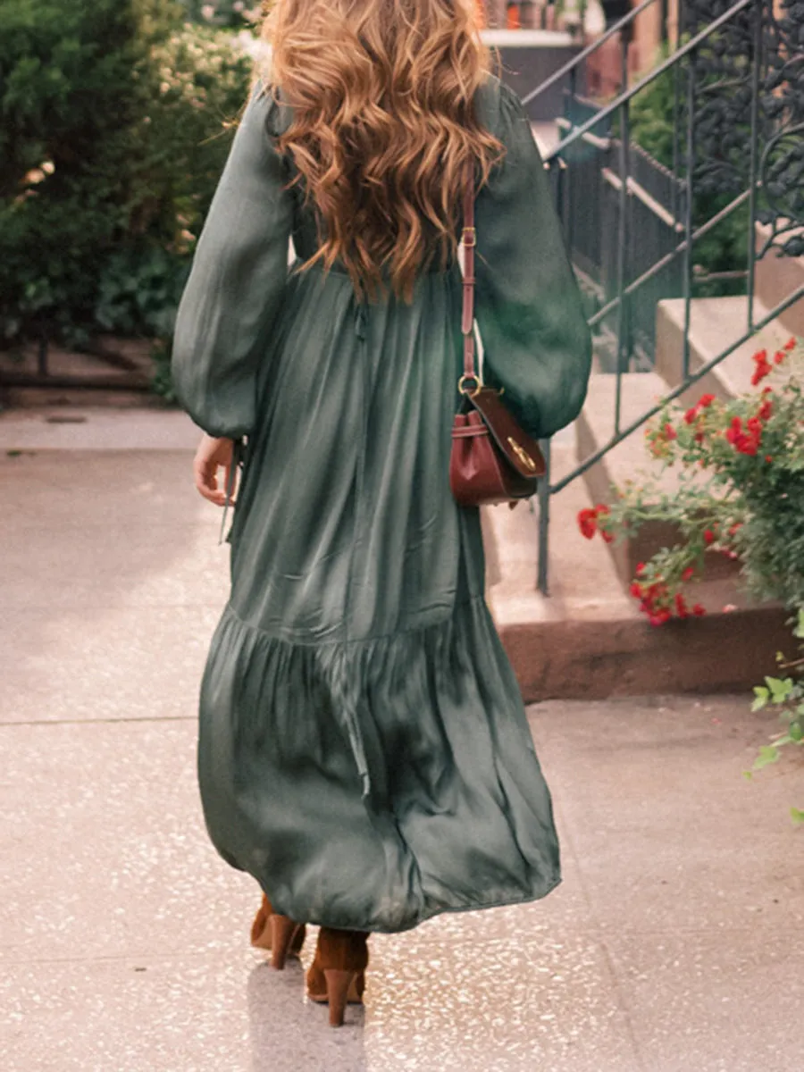 Elegant Lantern Sleeve Vintage Maxi Dress