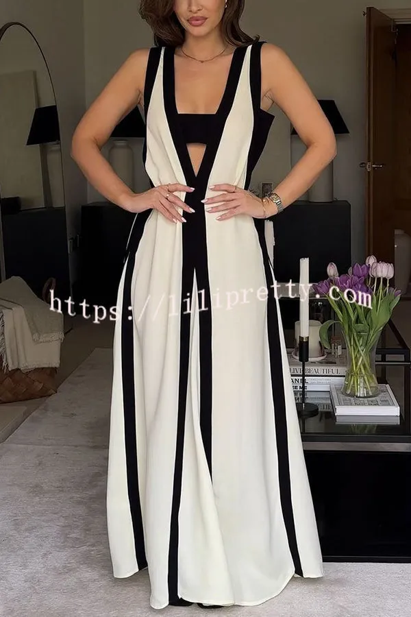 Elegant Piano Keys Reversible Style Colorblock A-line Maxi Dress