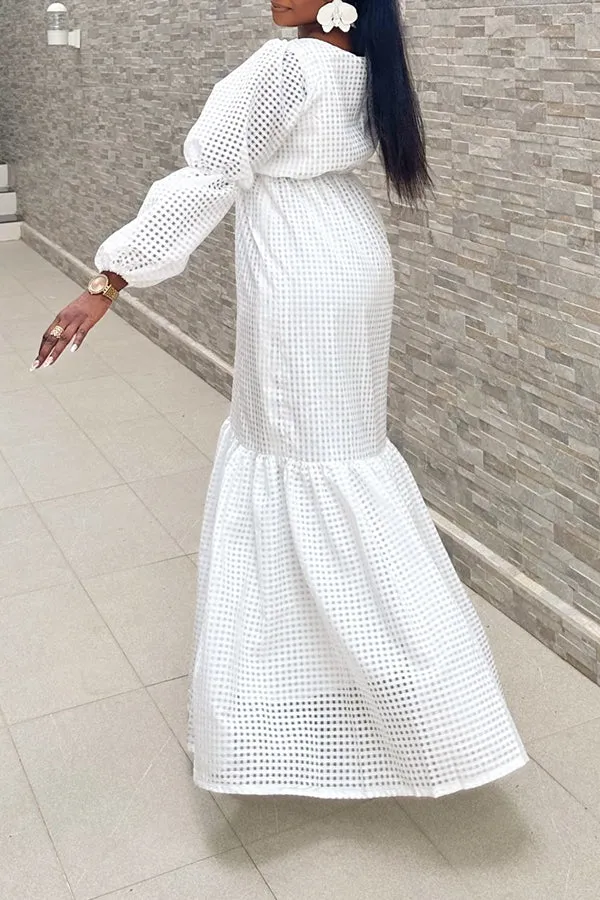 Elegant Pleated Hollow Out Fishtail Hem Maxi Dress