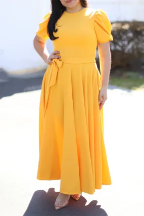 Elegant Puff Sleeve Belted Maxi Dress