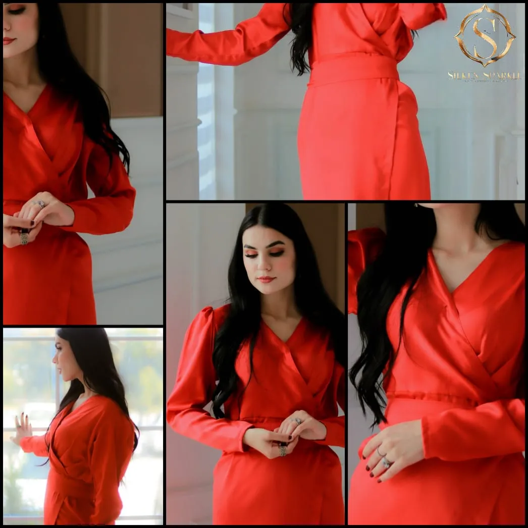 Elegant Red Wrap Dress by Silken Sparkle – Perfect for Every Occasion