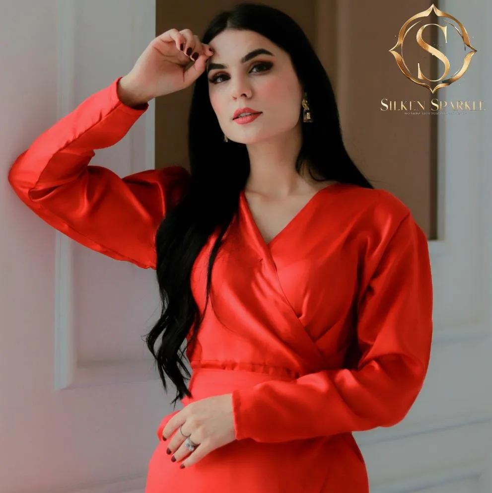 Elegant Red Wrap Dress by Silken Sparkle – Perfect for Every Occasion