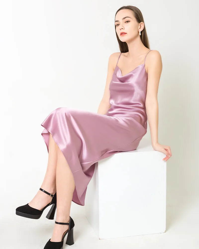 Elegant Silk Dress with Light Cowl Neckline