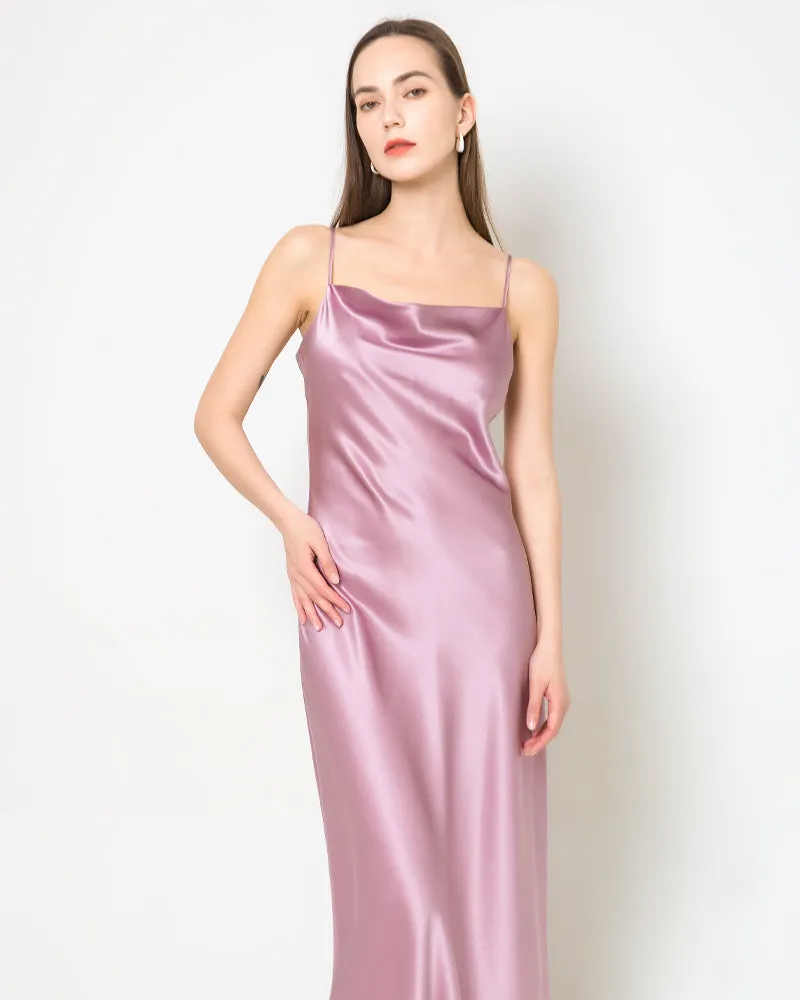 Elegant Silk Dress with Light Cowl Neckline