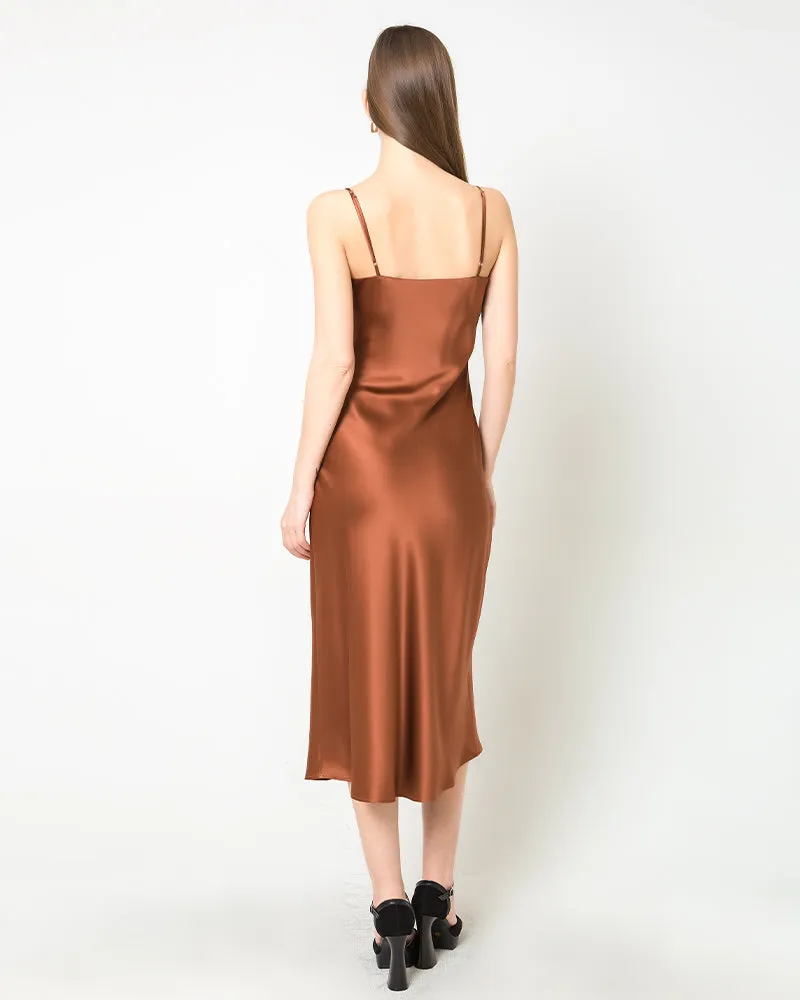 Elegant Silk Dress with Light Cowl Neckline