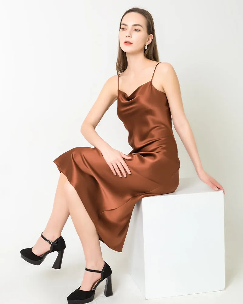 Elegant Silk Dress with Light Cowl Neckline