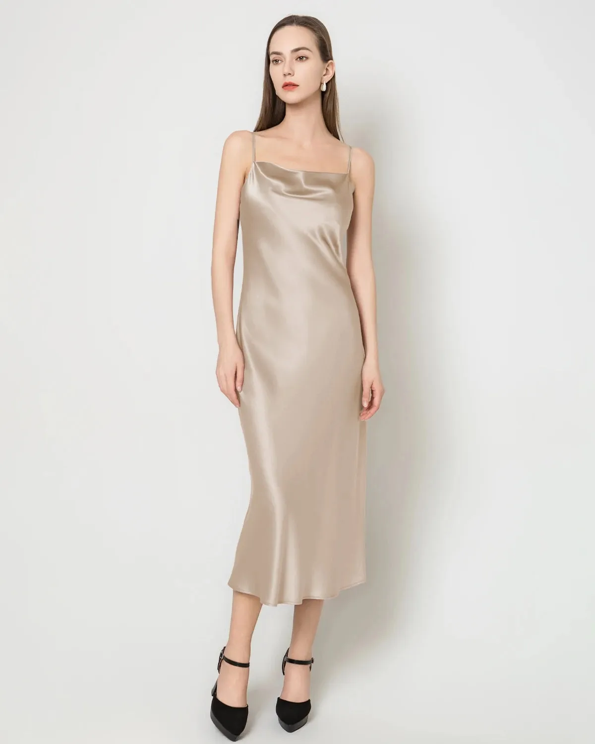 Elegant Silk Dress with Light Cowl Neckline