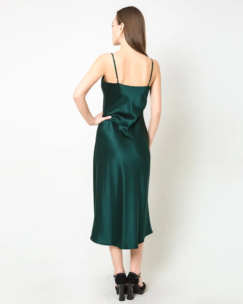 Elegant Silk Dress with Light Cowl Neckline