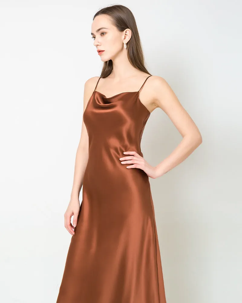 Elegant Silk Dress with Light Cowl Neckline