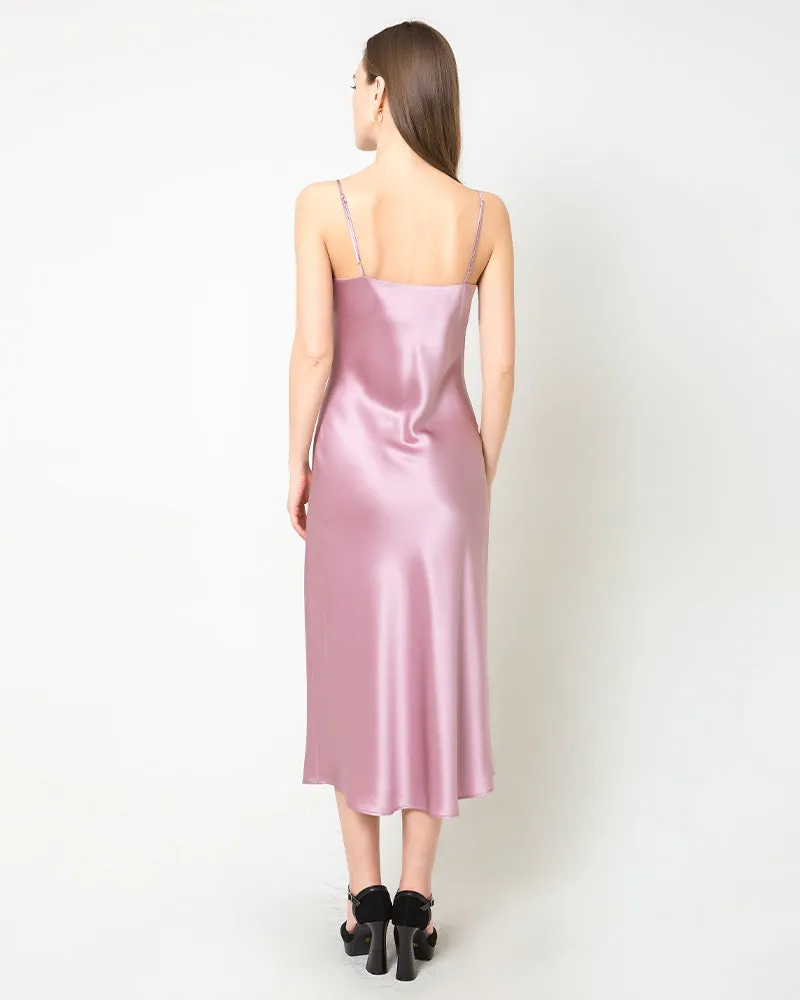 Elegant Silk Dress with Light Cowl Neckline