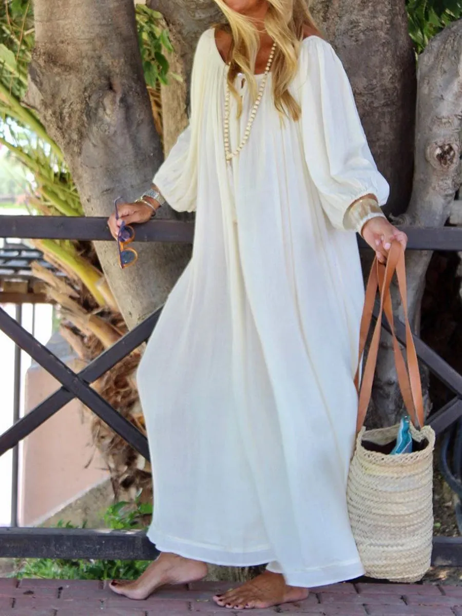 Elegant Simple Loose Long Sleeve Maxi Dress