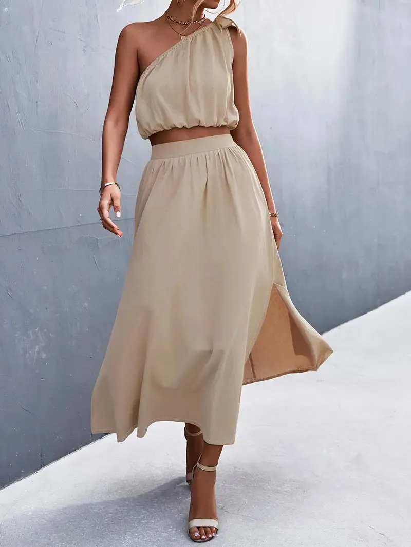 Elegant Split Maxi Skirts Outfits Two-piece Set