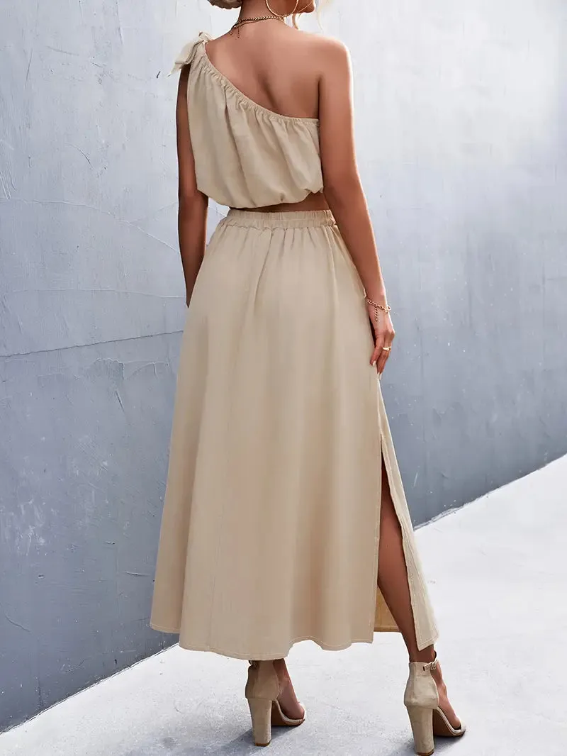 Elegant Split Maxi Skirts Outfits Two-piece Set