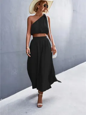 Elegant Split Maxi Skirts Outfits Two-piece Set