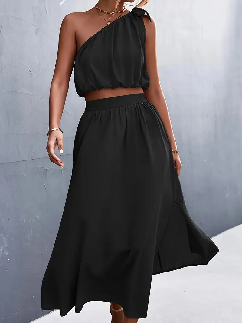 Elegant Split Maxi Skirts Outfits Two-piece Set