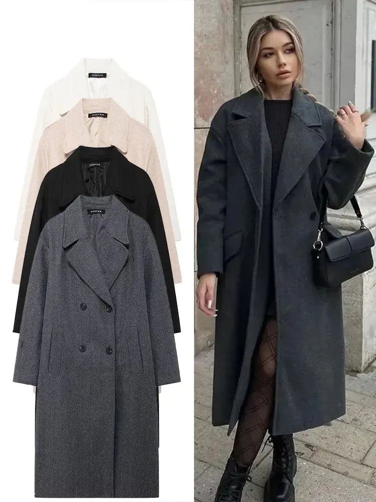 Elegant STEFF wool trench coat with pockets peacoat