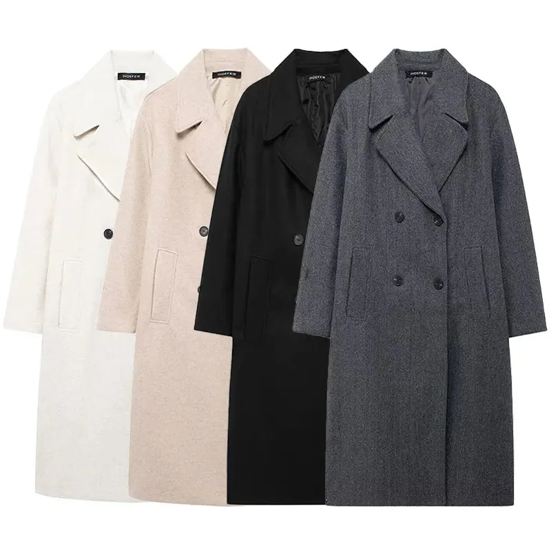 Elegant STEFF wool trench coat with pockets peacoat