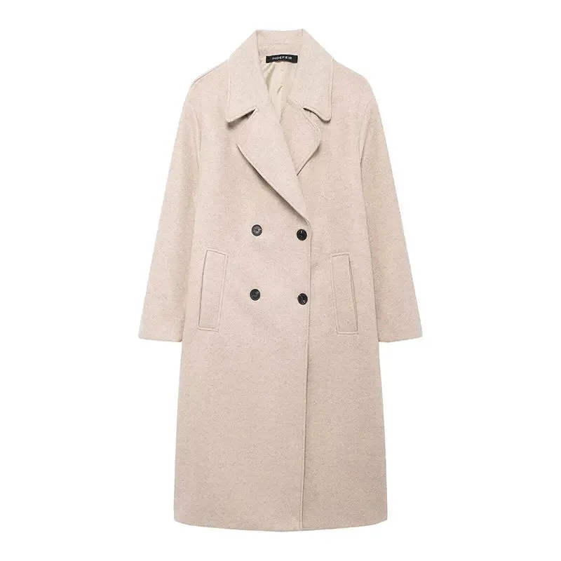 Elegant STEFF wool trench coat with pockets peacoat