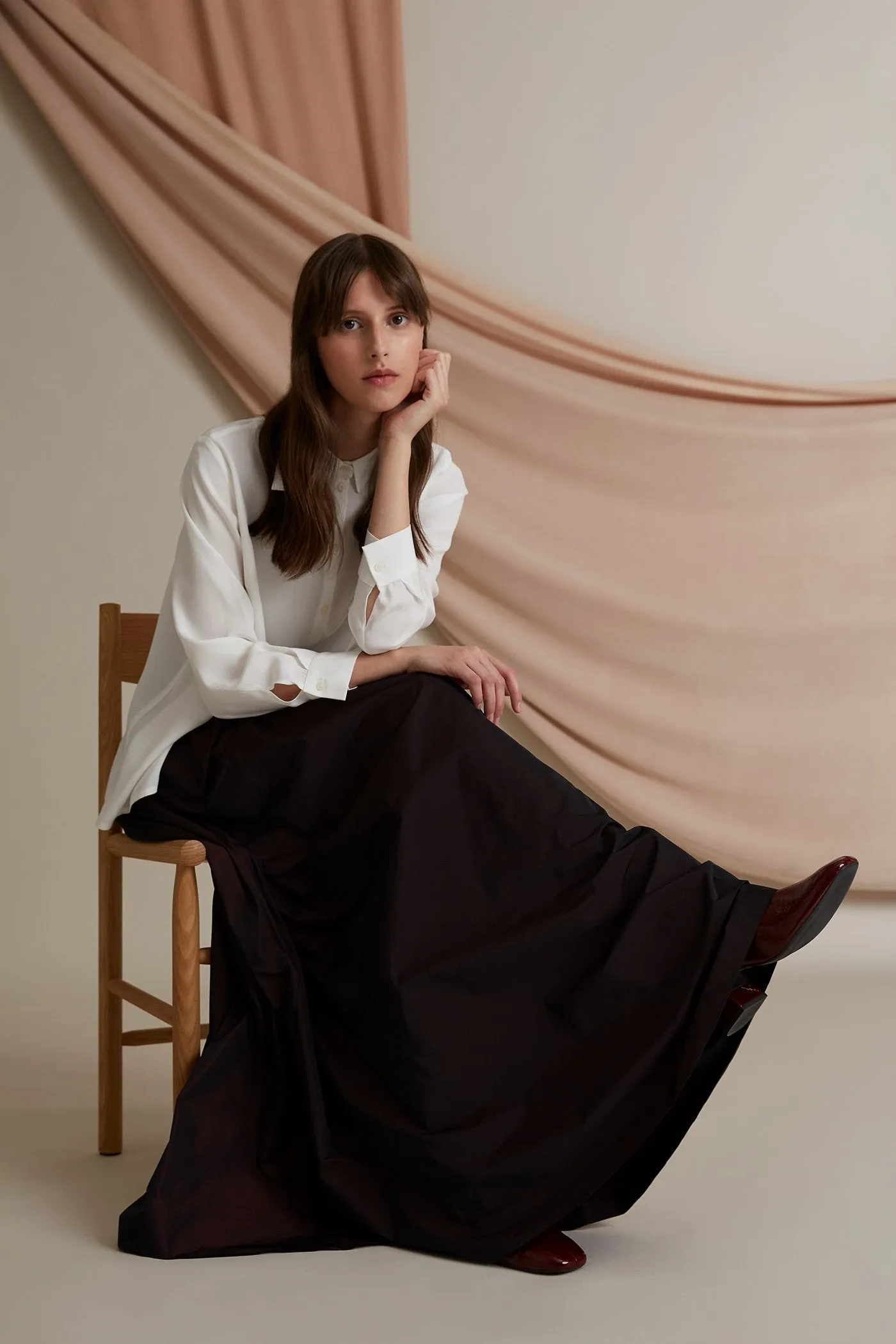 Elena Wide Hem Maxi Skirt Burgundy