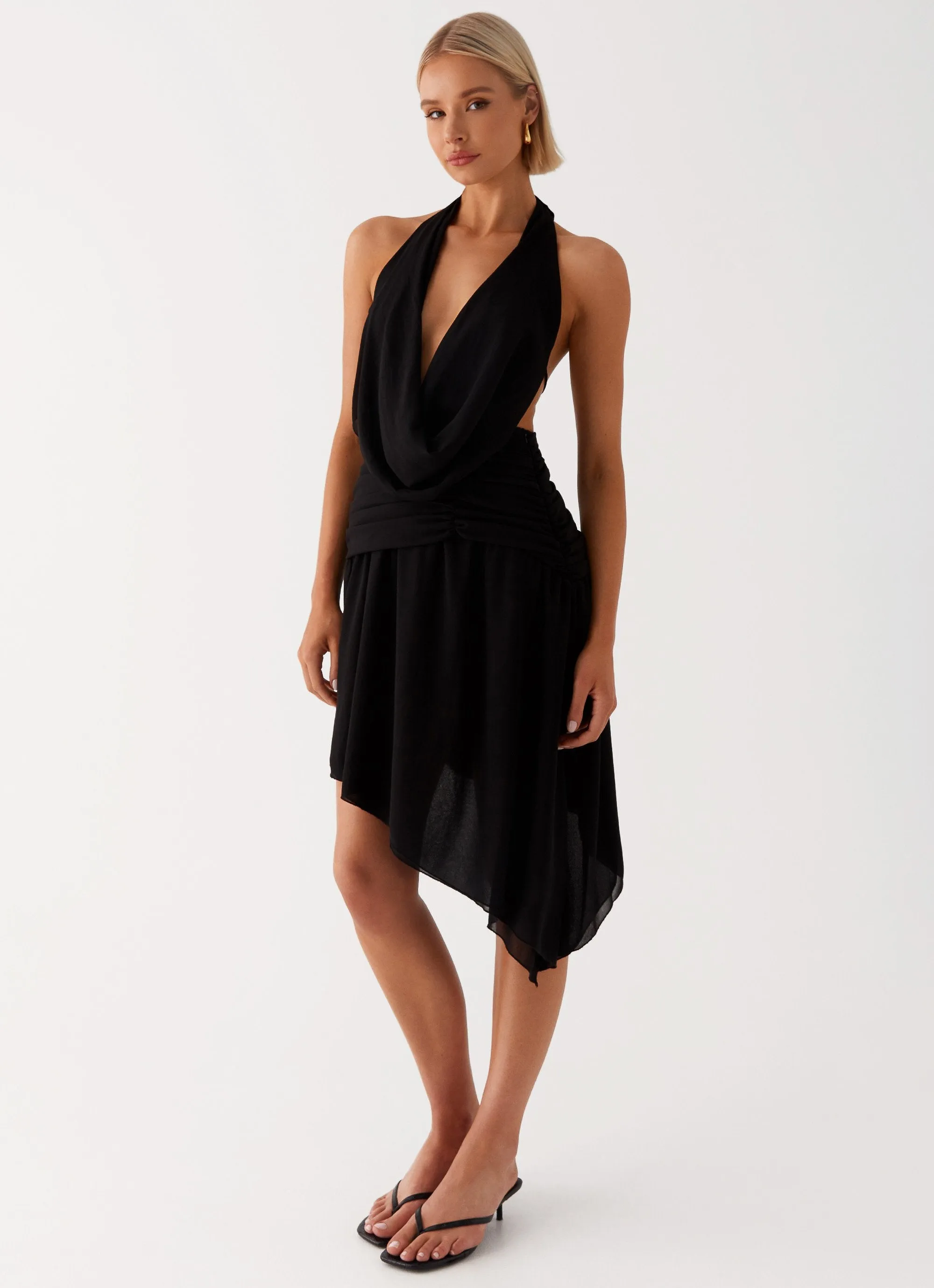 Elysia Chiffon Midi Dress - Black