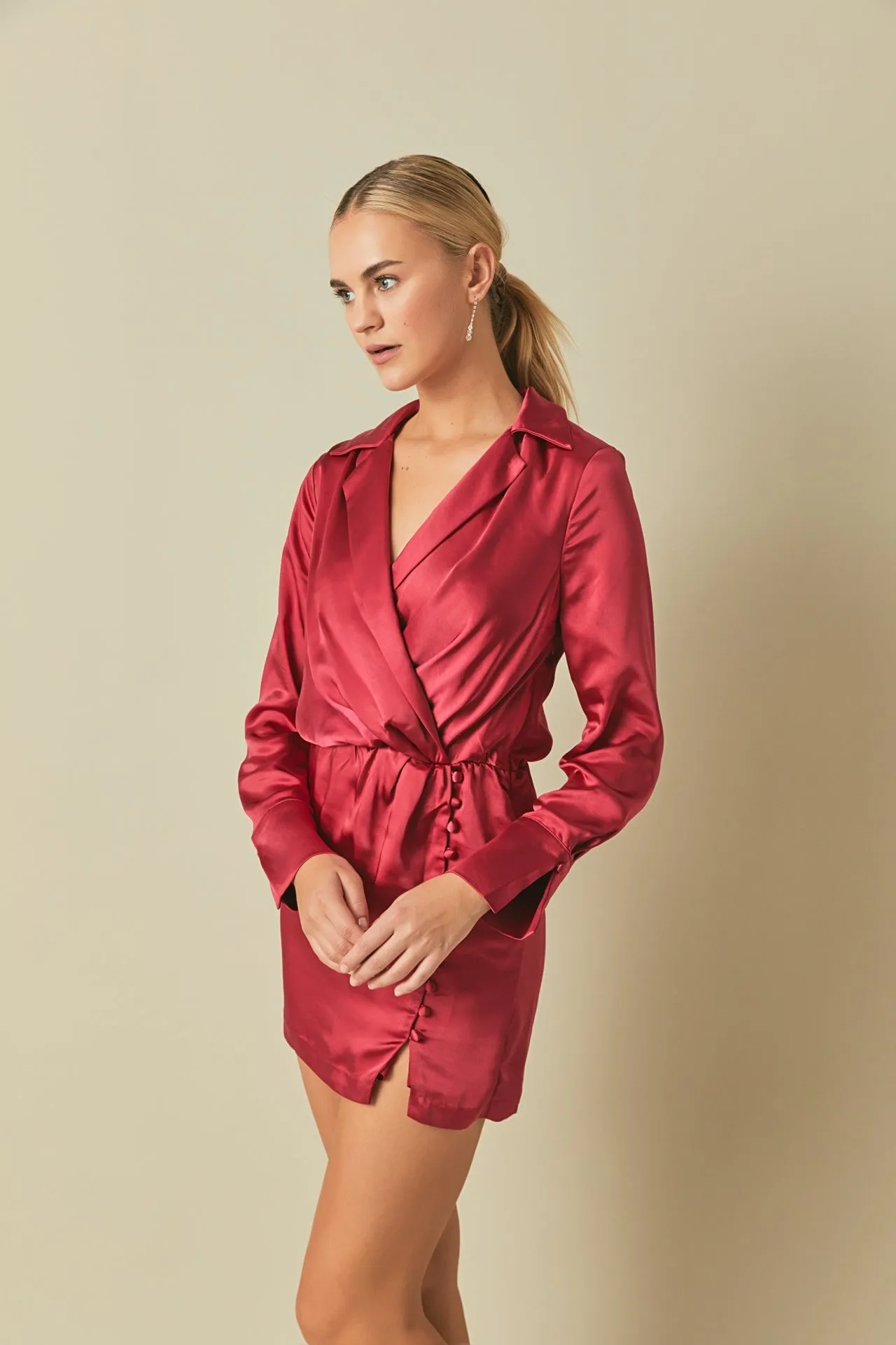 Endless Rose - Long Sleeve Satin Mini Dress