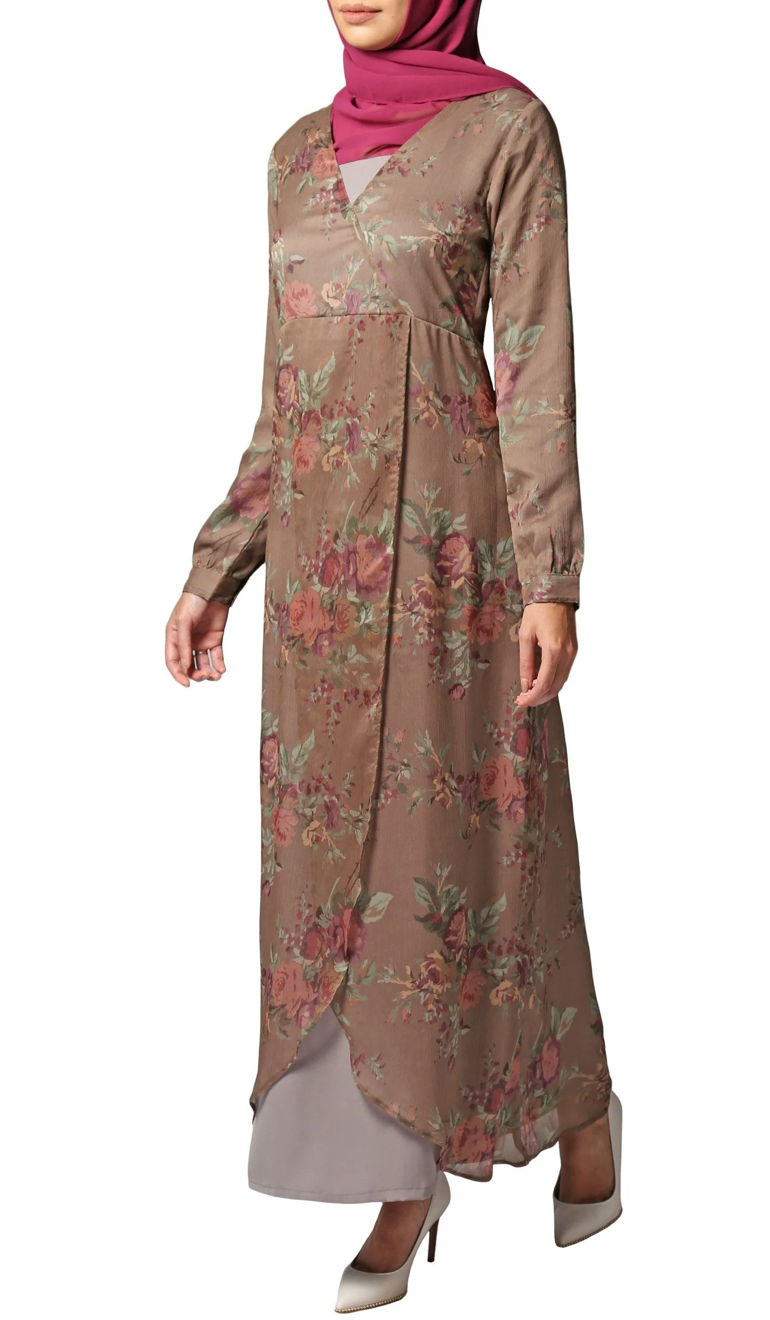 Esra Floral Print Chiffon Maxi Dress Abaya - FINAL SALE