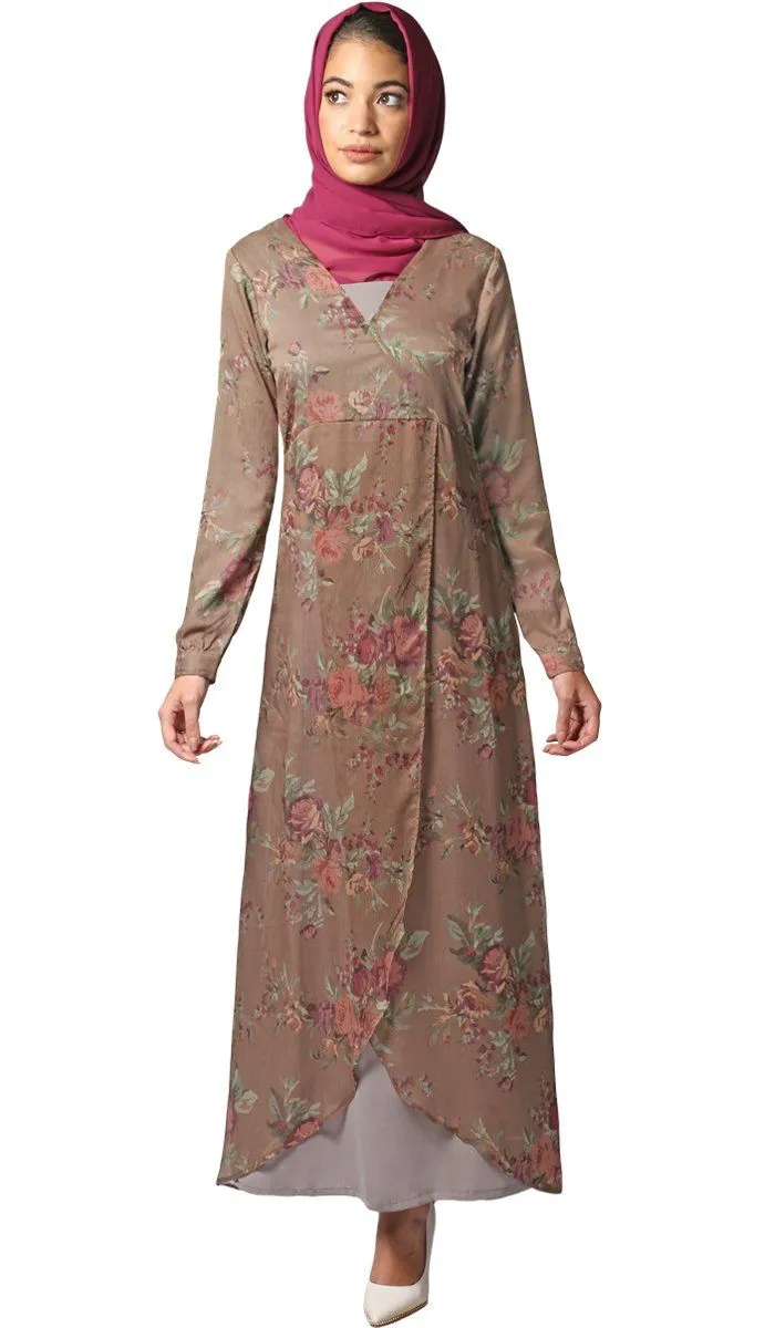 Esra Floral Print Chiffon Maxi Dress Abaya - FINAL SALE