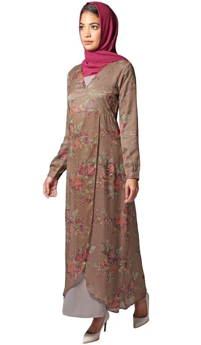 Esra Floral Print Chiffon Maxi Dress Abaya - FINAL SALE