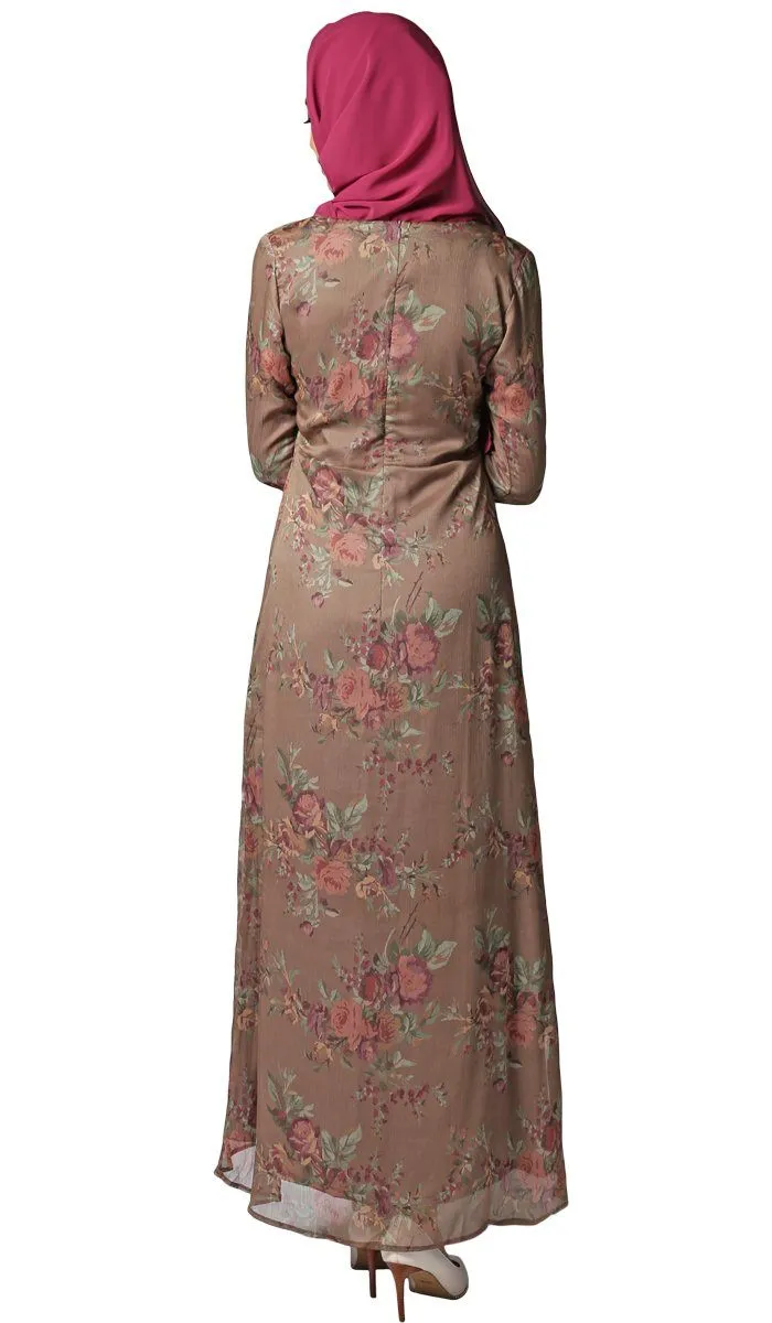 Esra Floral Print Chiffon Maxi Dress Abaya - FINAL SALE