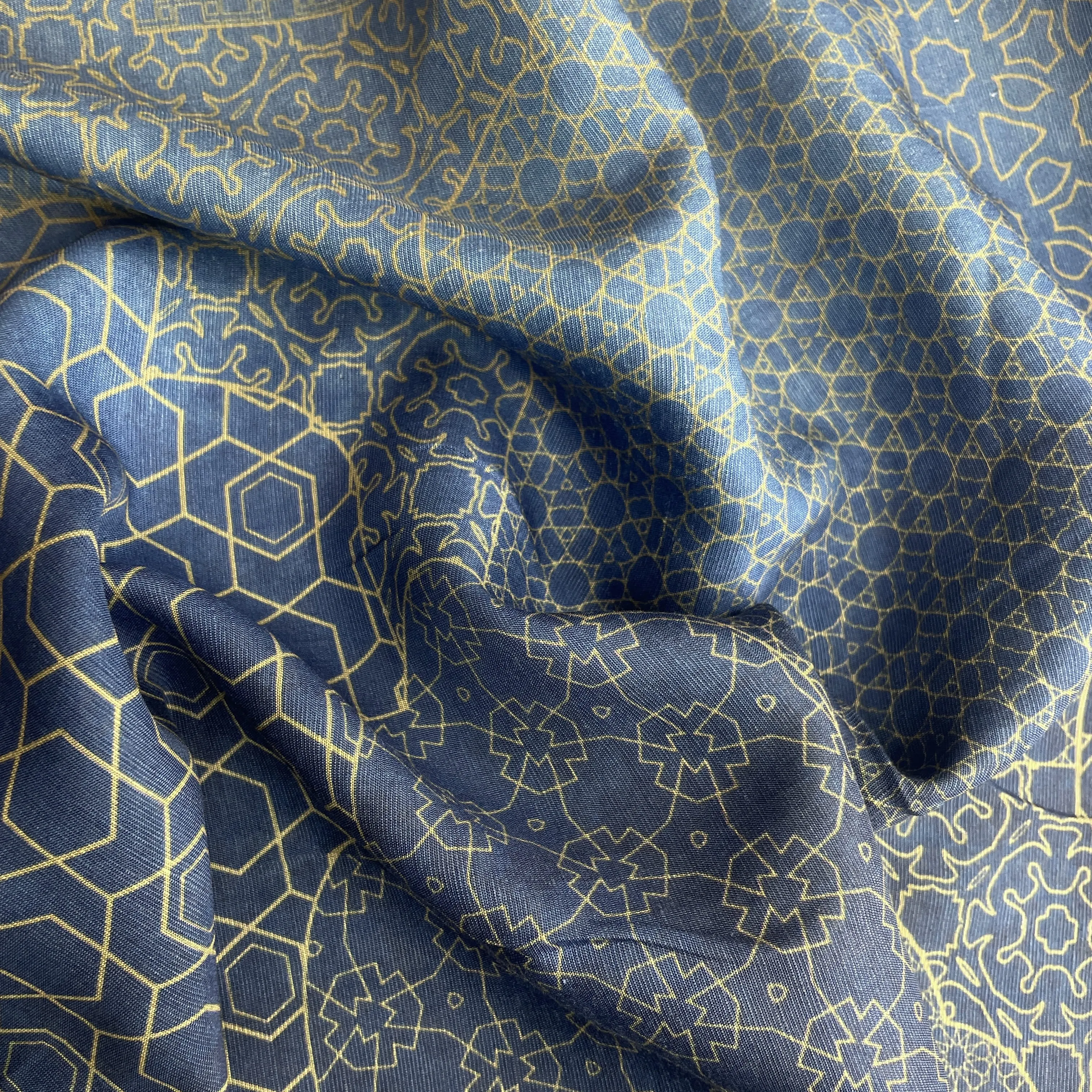 Exclusive Linen Organza Dark Blue Abstract Prints Fabric