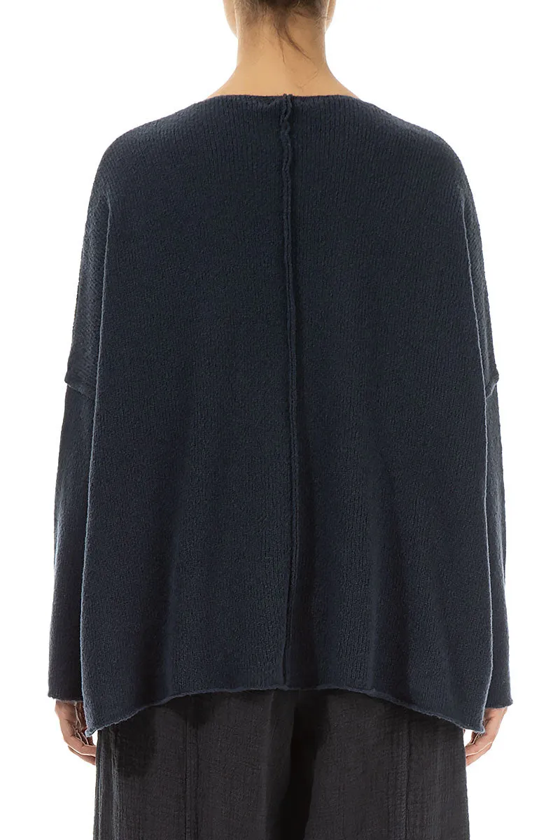 Exposed Seam Navy Wool Sweater