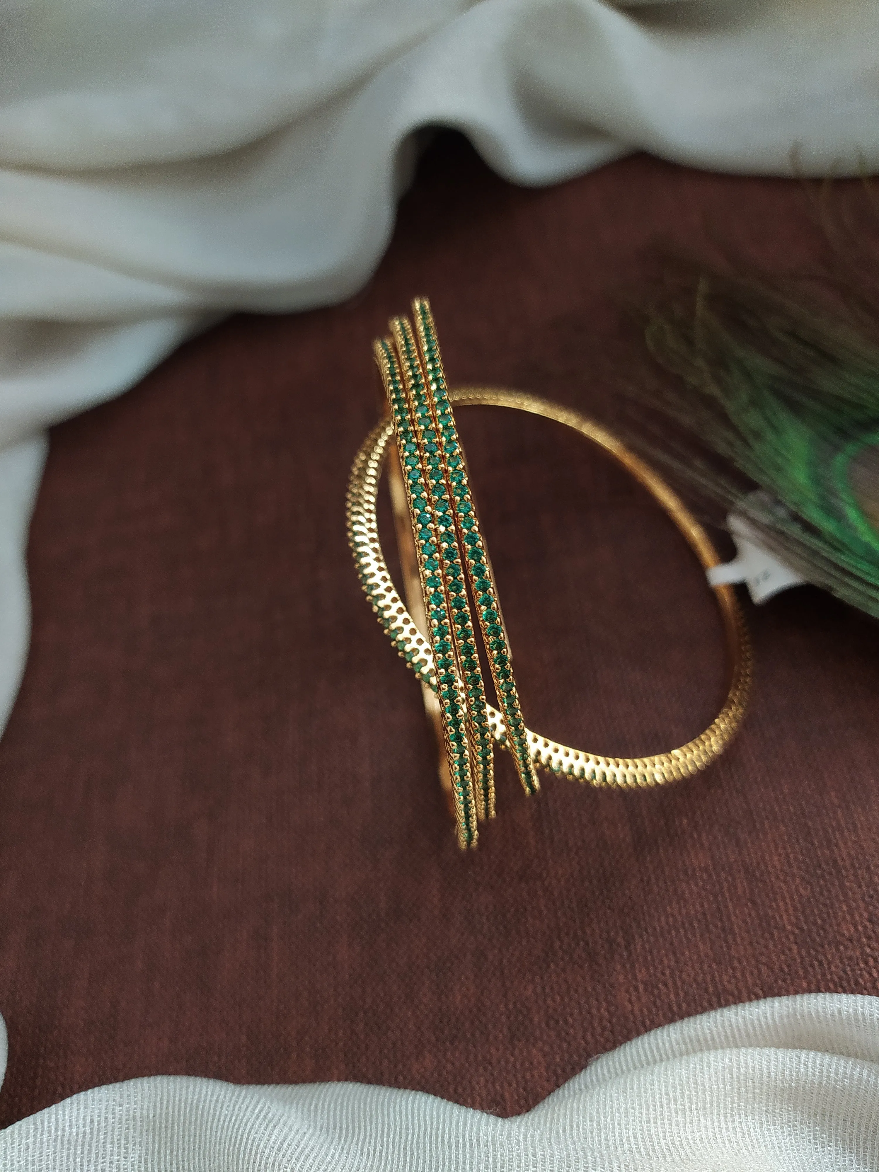 Exquisite Green & Blue Color Gold Plated Zircon Bangles