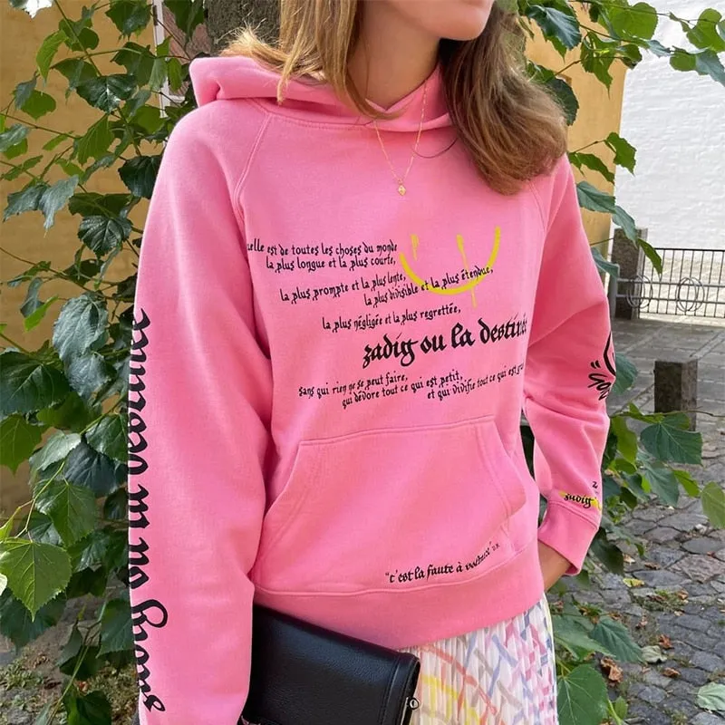 Fashionkova  Graffiti Letter Print Sweatshirt Hoodie Cotton Loose Long Sleeve Warm Thick Pullover Casual 80'S Pull Sweatshirts Creativity