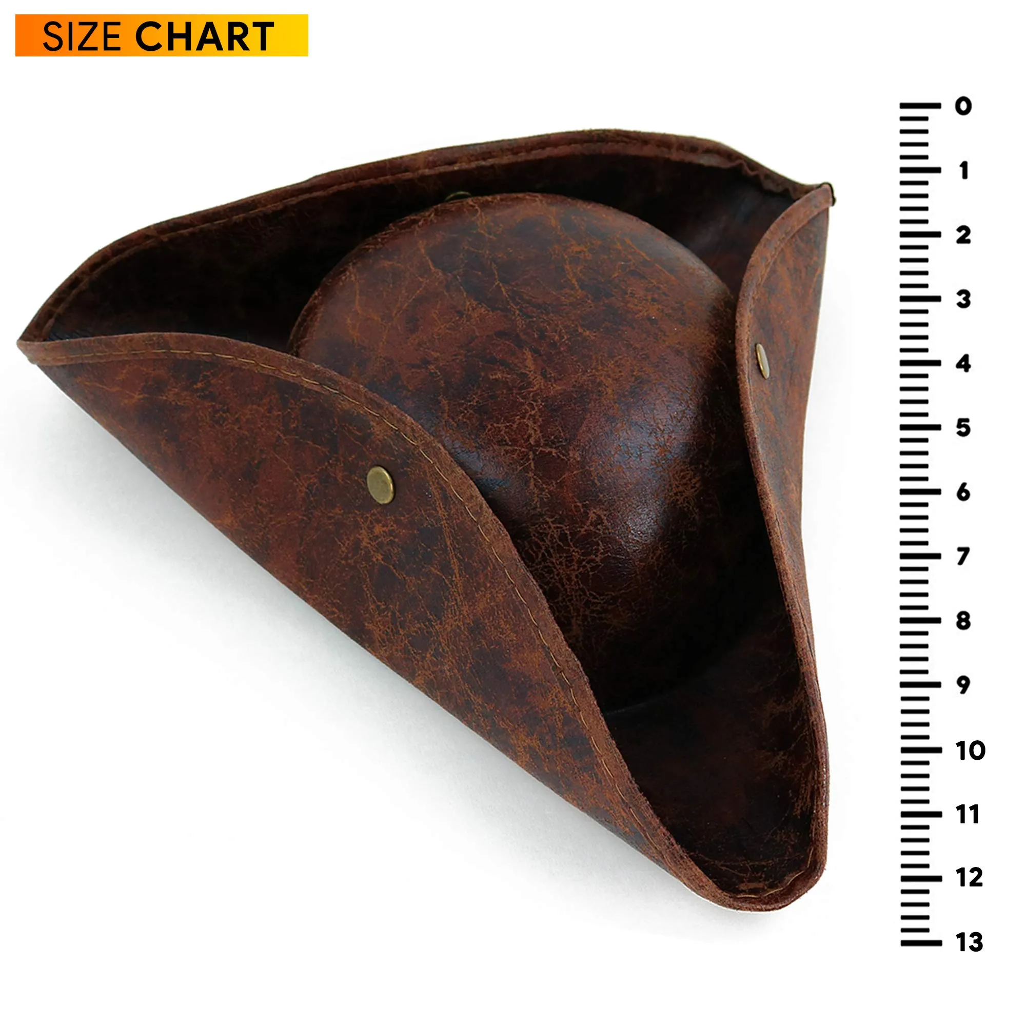 Faux Leather Pirate Hat - Brown Distressed Leather Colonial Style Tricorn Hat