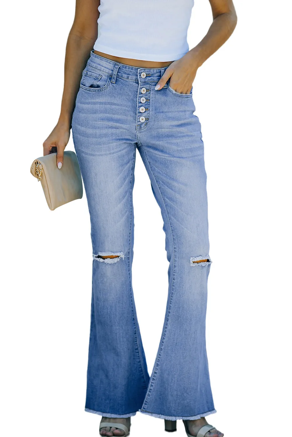 Flare Bell Bottoms Jeans for Women High Rise Distressed Denim Jeans