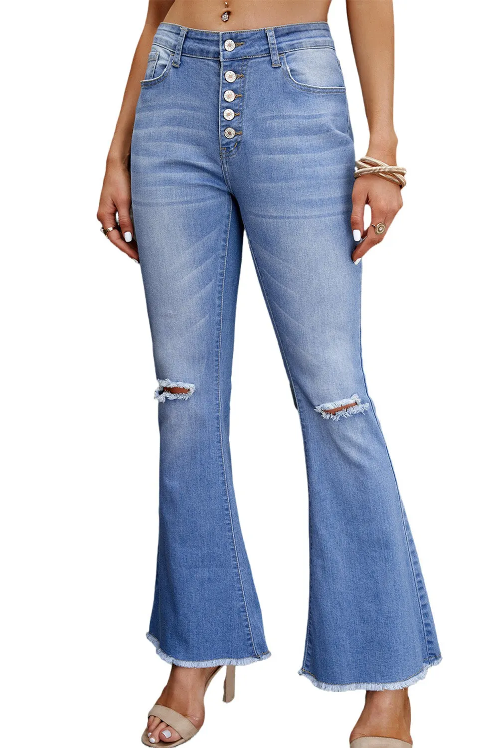 Flare Bell Bottoms Jeans for Women High Rise Distressed Denim Jeans