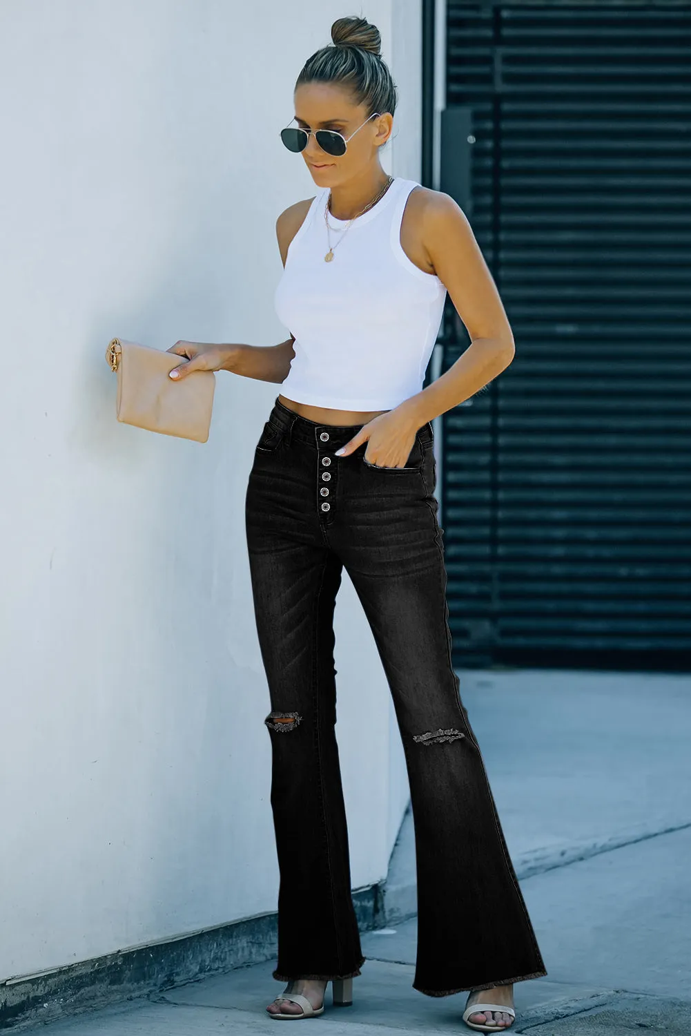 Flare Bell Bottoms Jeans for Women High Rise Distressed Denim Jeans