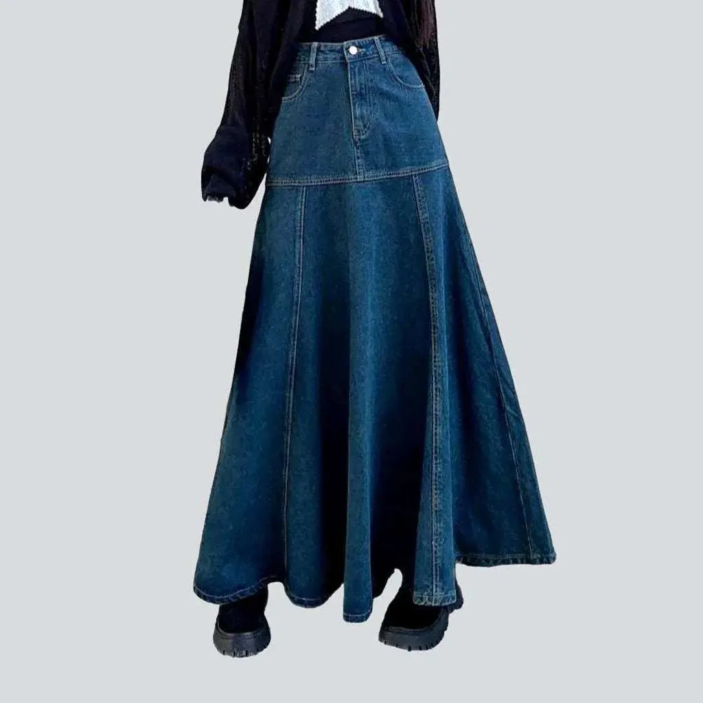 Floor-length flared denim skirt