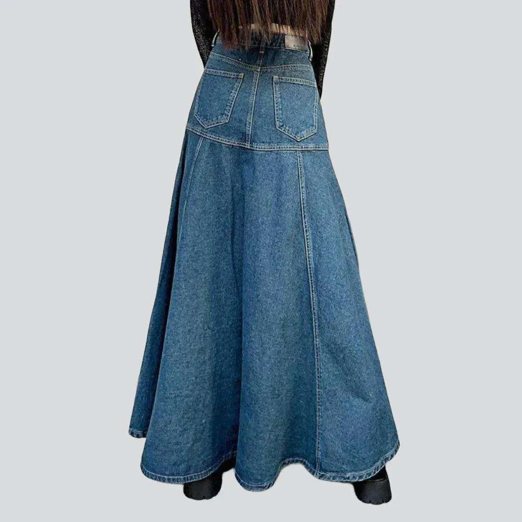 Floor-length flared denim skirt