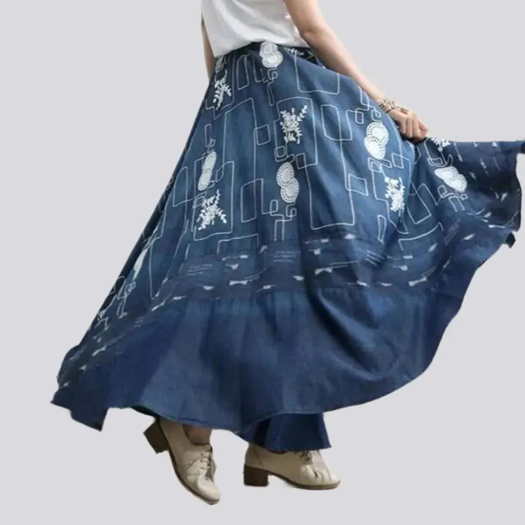 Floor length women's denim skirt